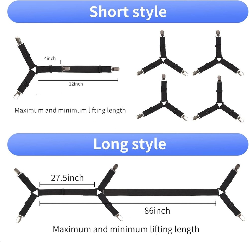 Bed Sheet Straps 4+1pcs Fitted Sheet Clips Holder Triangular Elastic Strap Set