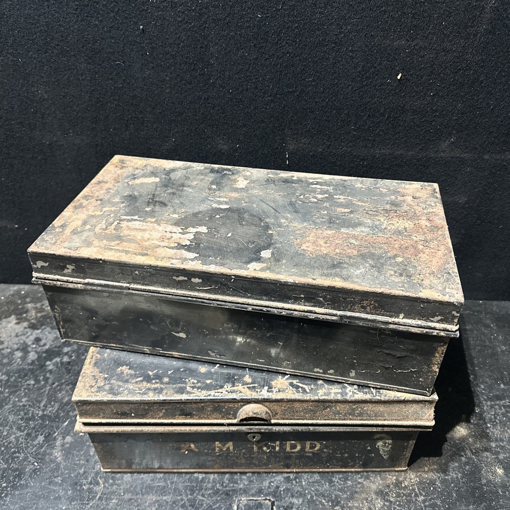 Vintage Deed Box / Metal Safe Tins X 2