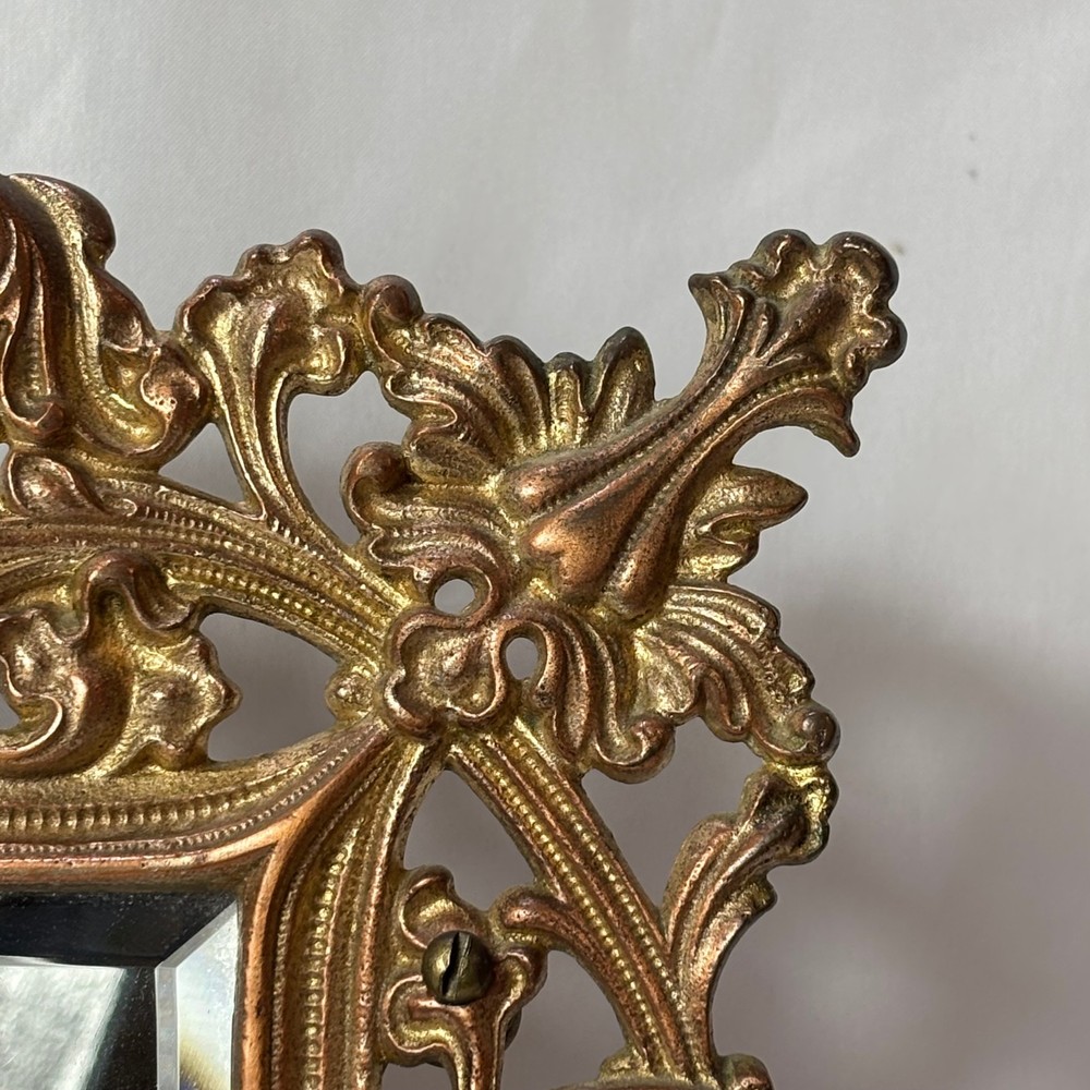 Antique Brass Frame Rococo Style Mirror Table Top Bevel Edge Easel Back