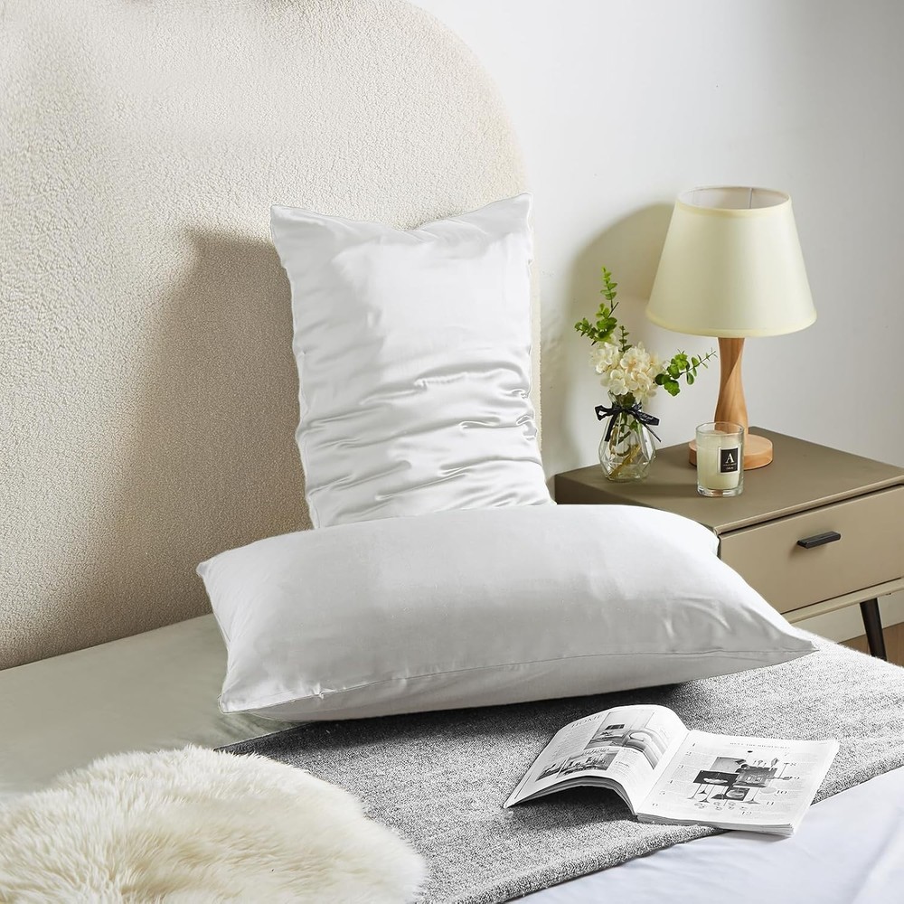 Soft & Breathable Reversible Natural Silk Pillowcase with Zip, White