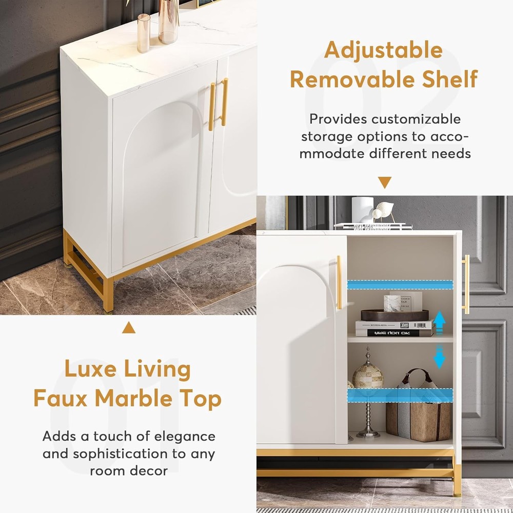 Modern Sideboards Buffet Cabinet W/ 4 Doors & Adjustable Shelves White)