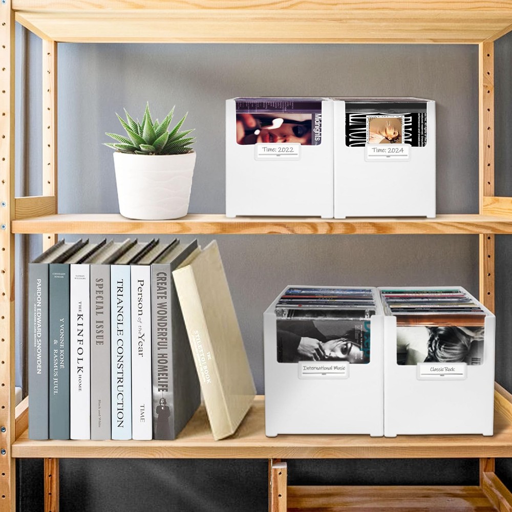 CD Storage Box, Stackable Plastic CD Organizer, Hold Up to 25 CDs, CD Storage...