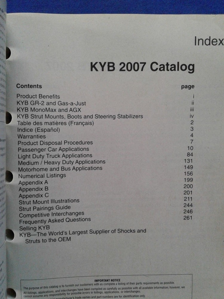 KYB 2007-2008 Product Catalog for Shocks and Struts