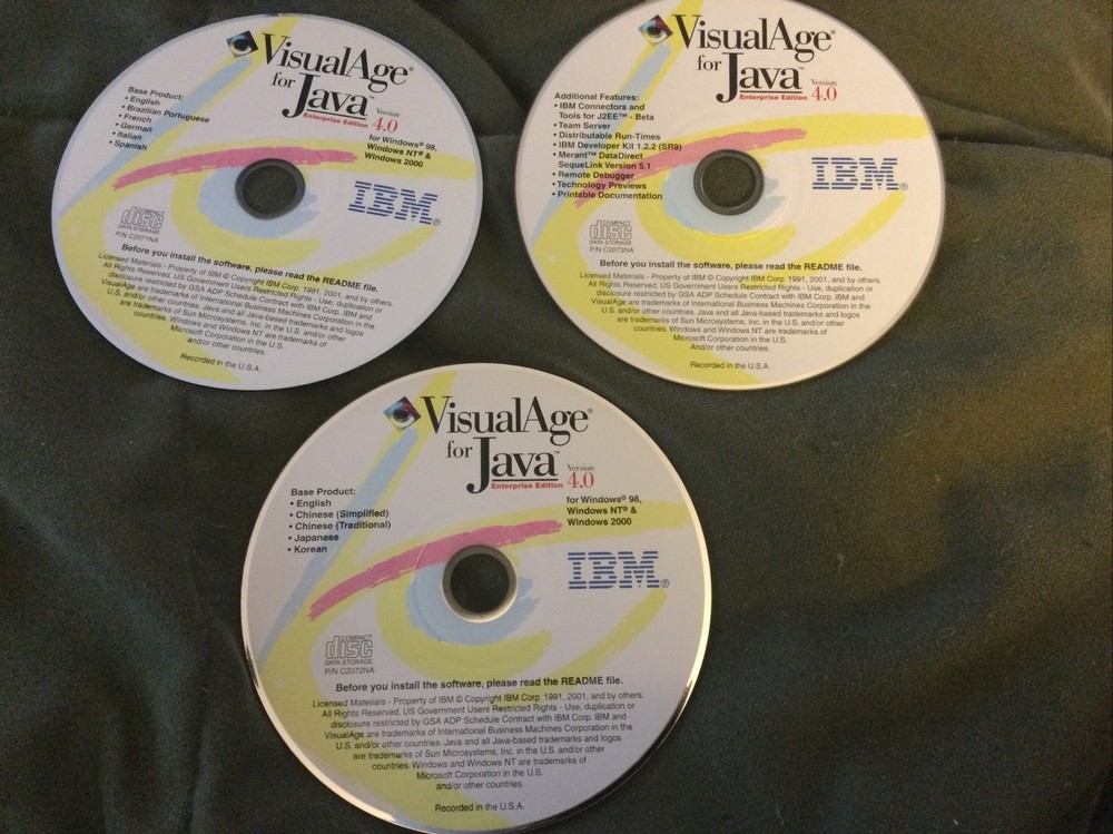 Visual Age for Java Enterprise Edition v4.0 IBM 3CDs for Windows 98 NT & 2000