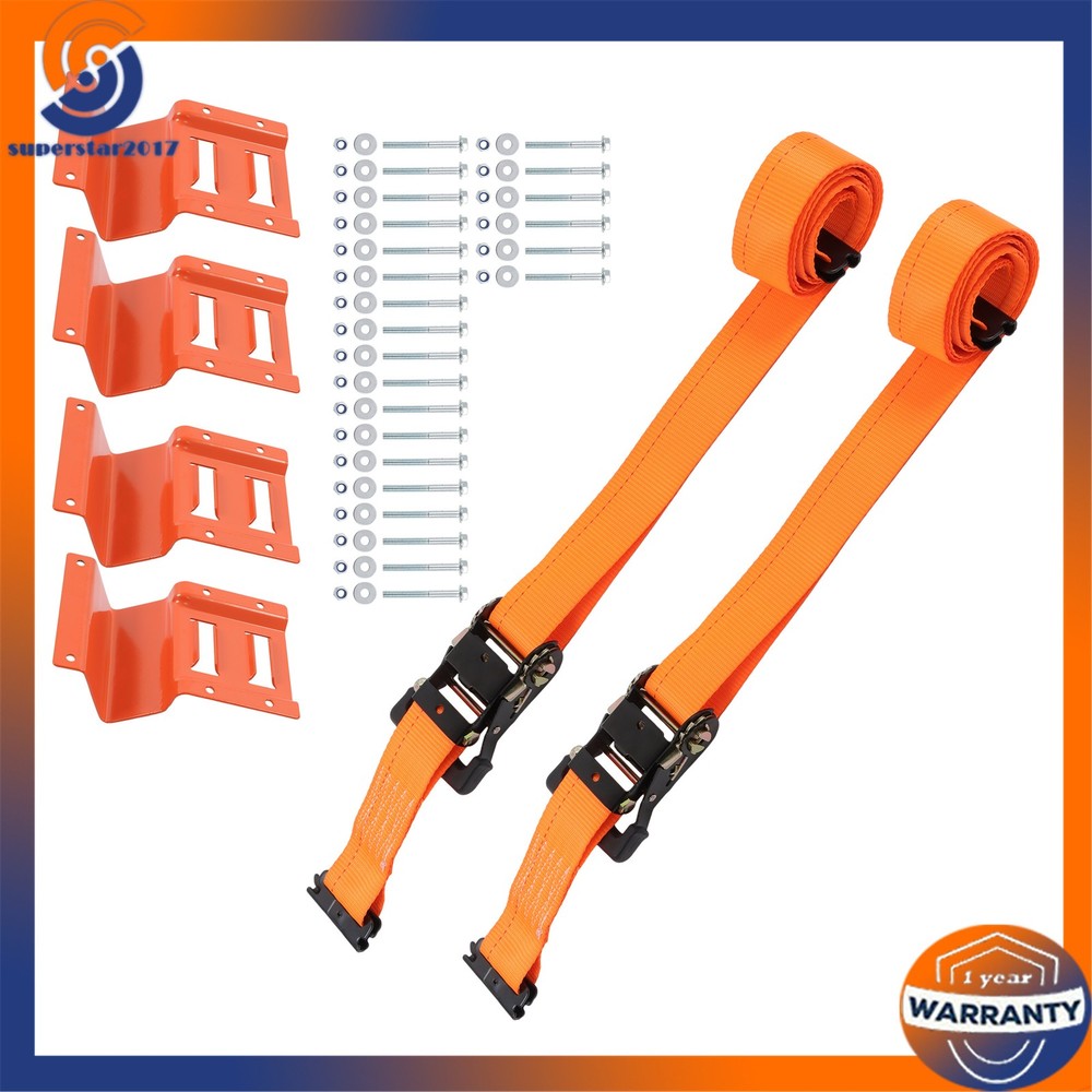 Orange Wheel Chock And 8ft Ratchet Strap Kit For E Track System Polyester