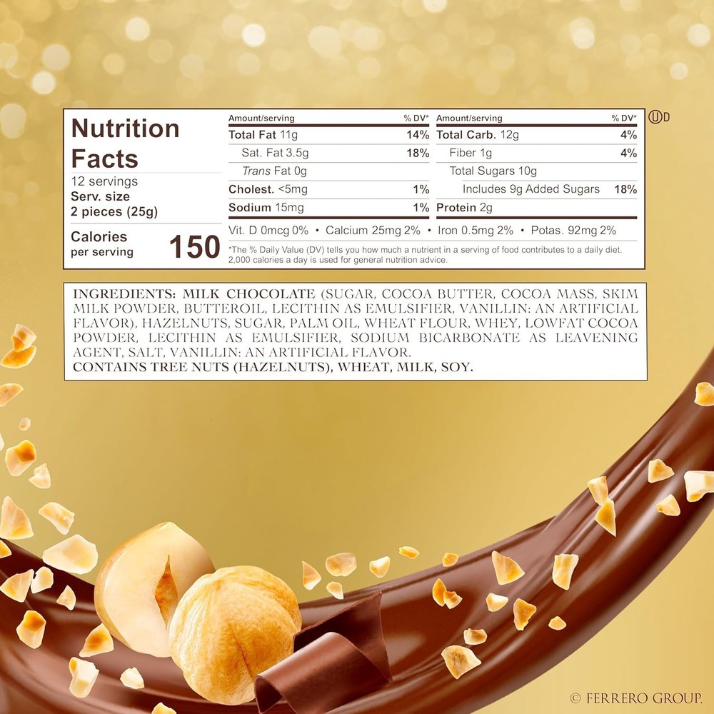FERRERO Rocher Fine Hazelnut Milk Chocolate Gift Box - 24 Count