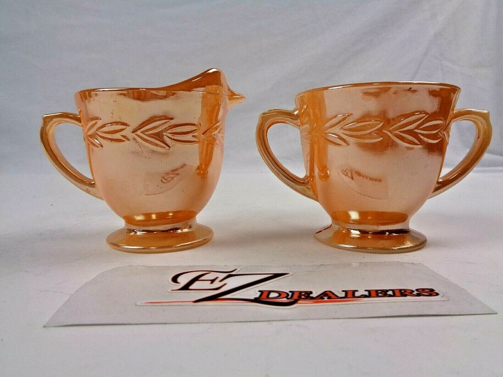 Fire King Peach Luster Laurel Leaf Design Sugar And Creamer Set