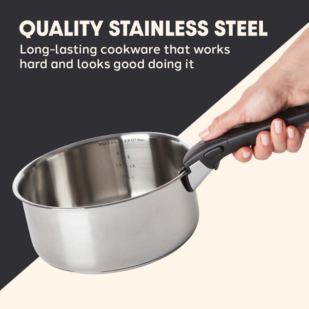 4 Piece Silver Stackable Cookware Set with Removable Handle Induction Safe