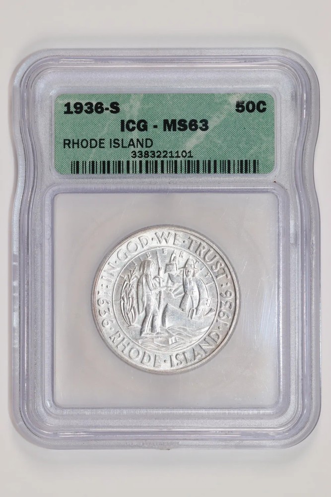 1936-S RHODE ISLAND COMMEMORATIVE HALF DOLLAR ICG MS63