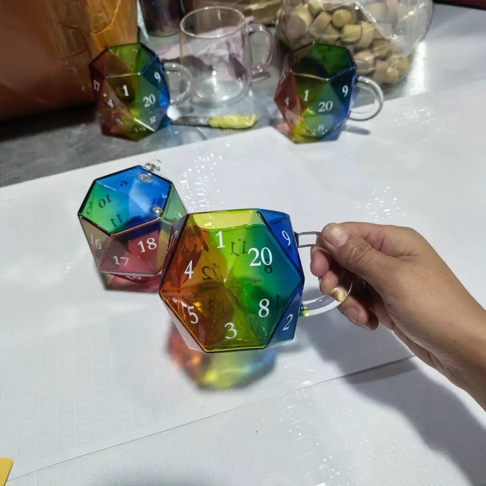 Rainbow Dice Mug Polyhedral Dice Coffee Cup With Handle Game Mug Colorful handle