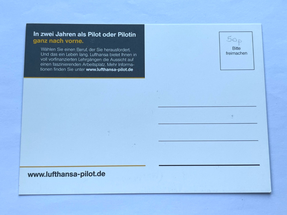Aviation Airline Postcard LUFTHANSA BOEING 747
