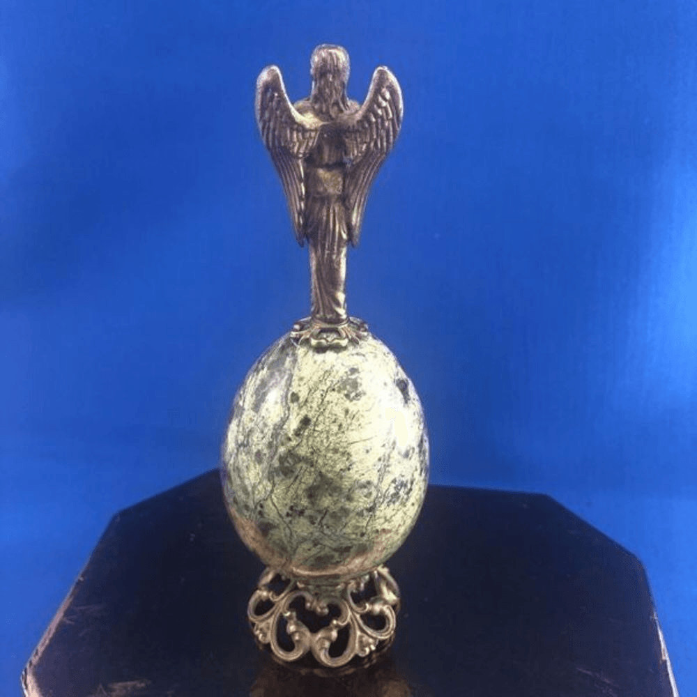 Green Marvel Egg With Brass Angel On Top