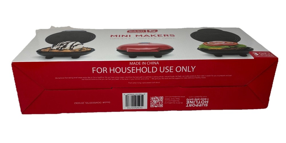 Dash Mini Maker 3-Piece Griddle, Waffle, and Grill Set ~ New