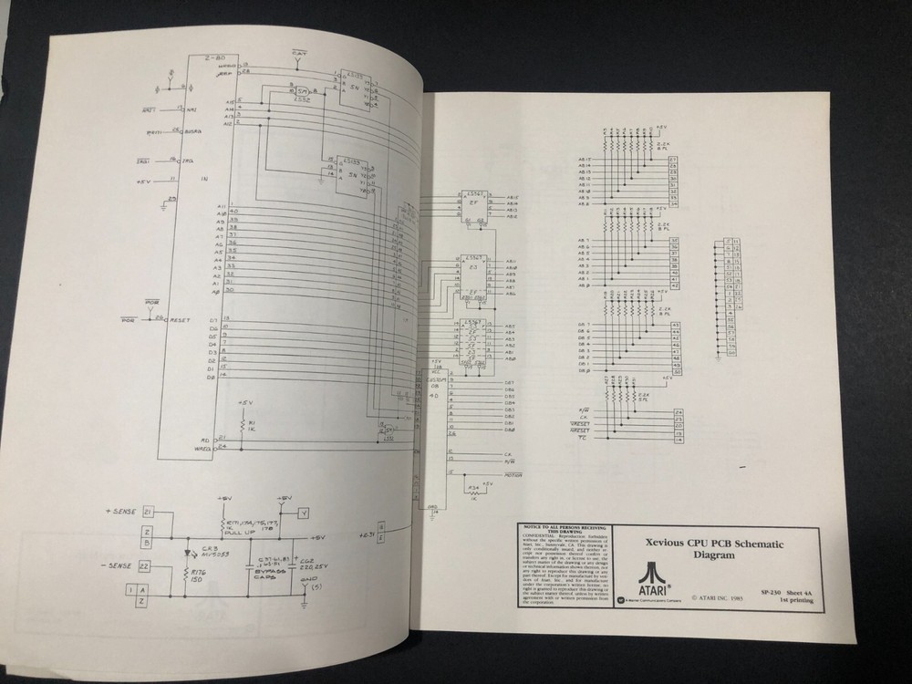 Atari Schematic Package Supplement to Xevious Operators Manual