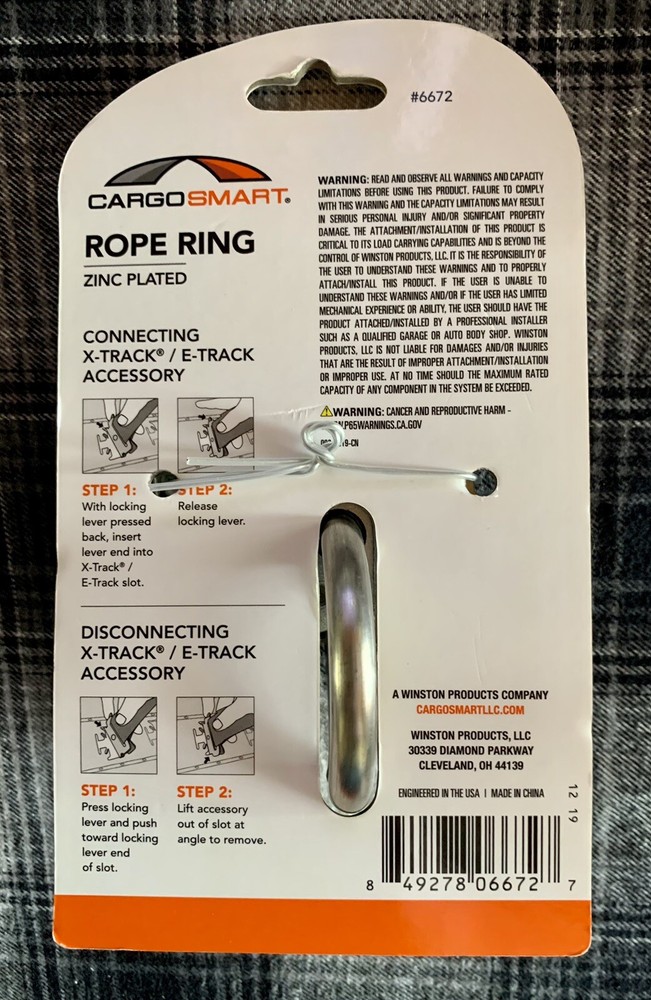 NEW! Cargo Smart Rope Ring Compatible with X-track & E track #6692
