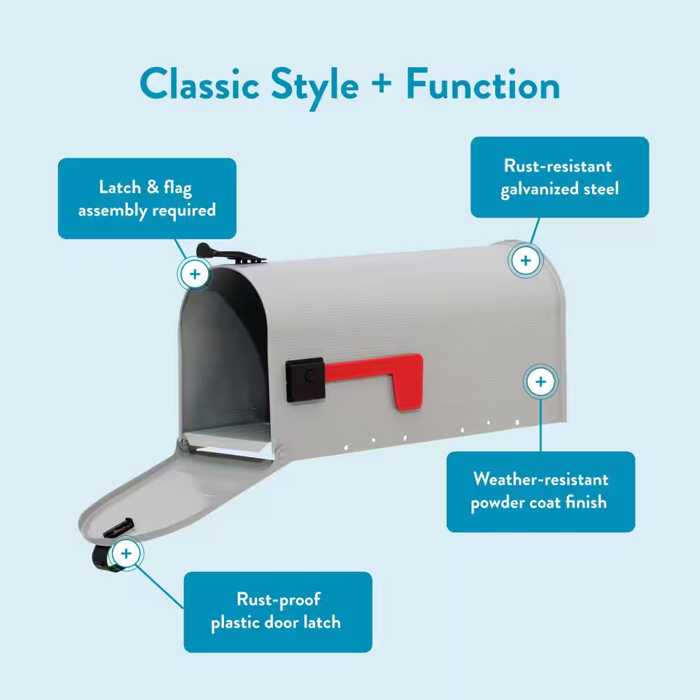 Architectural Mailboxes Grayson Medium Steel Post Mount Mailbox Gray ST1000AM