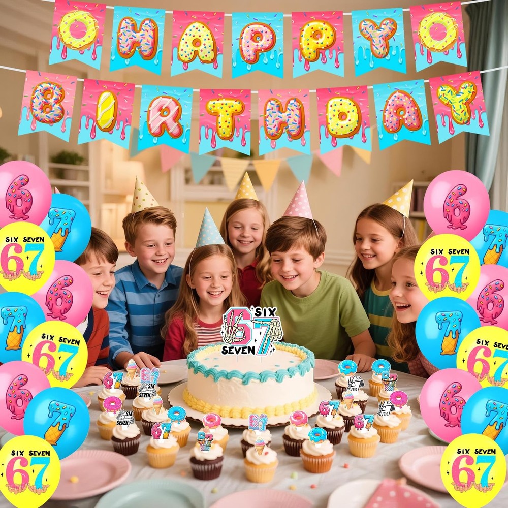 6 7 Birthday Decorations, 67 Meme Themed Birthday Decorations Set Includes Ba...