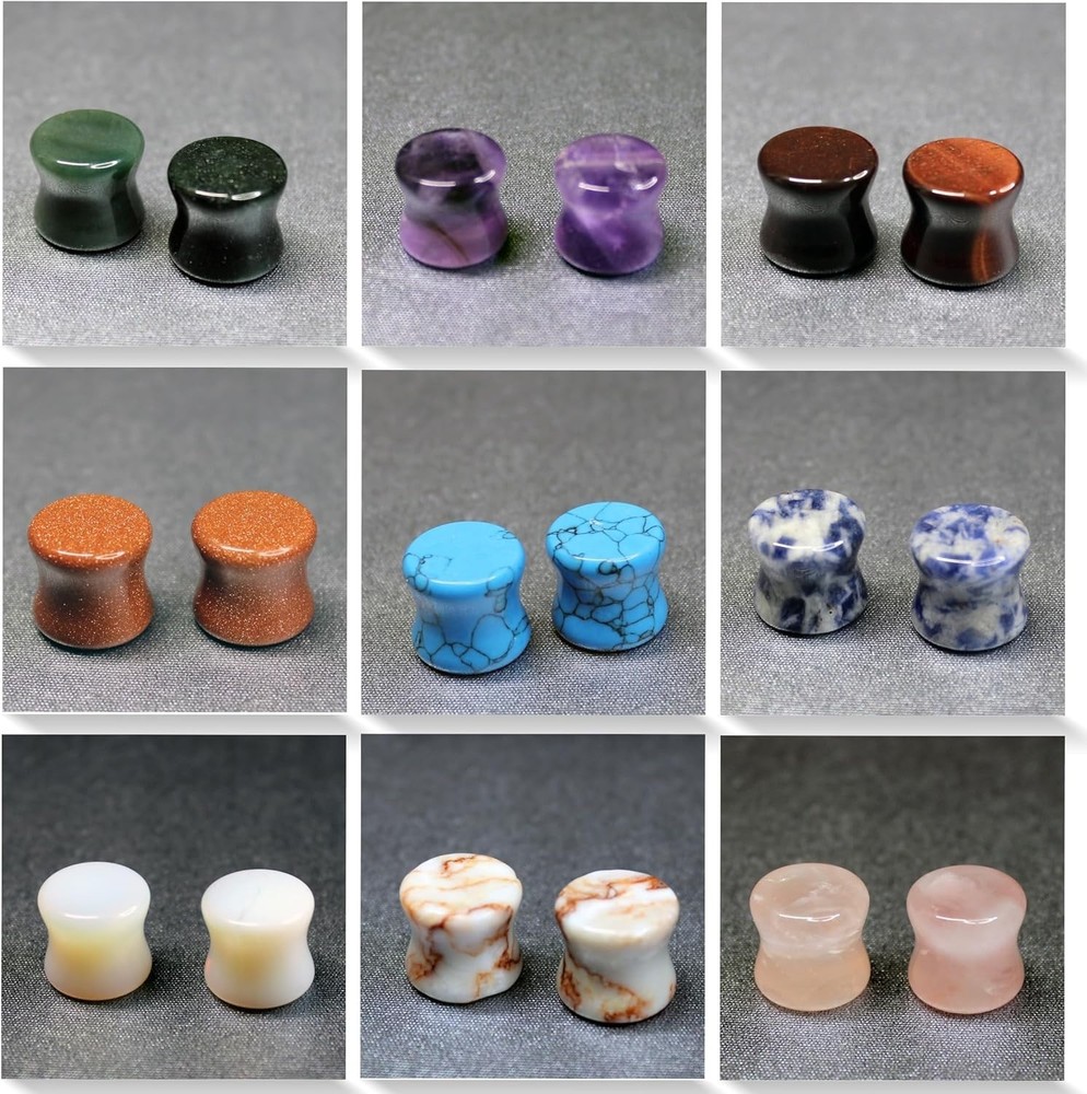 18PC Natural Stone Plugs Set - Ear Stretching Kit