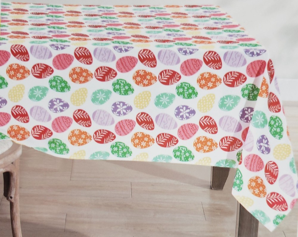 Printed Fabric Tablecloth 60"x84" Oblong (6-8 people) MULTICOLOR EASTER EGGS,EHD