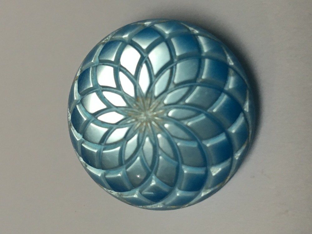 Vintage blue lucite button self shank carved 7/8"