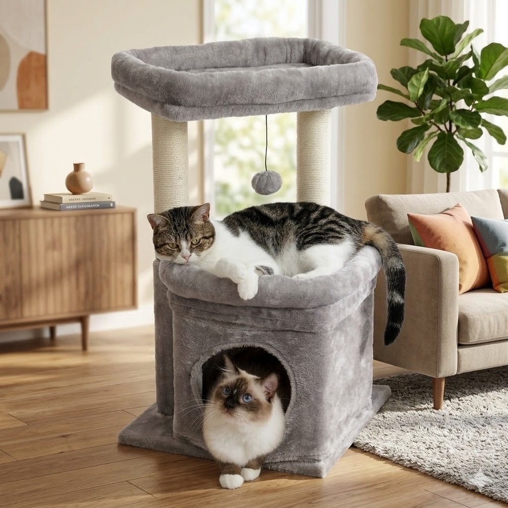 27" Cat Tree Tower with Large Top Perch - Scratching Post Condo for Kittens
