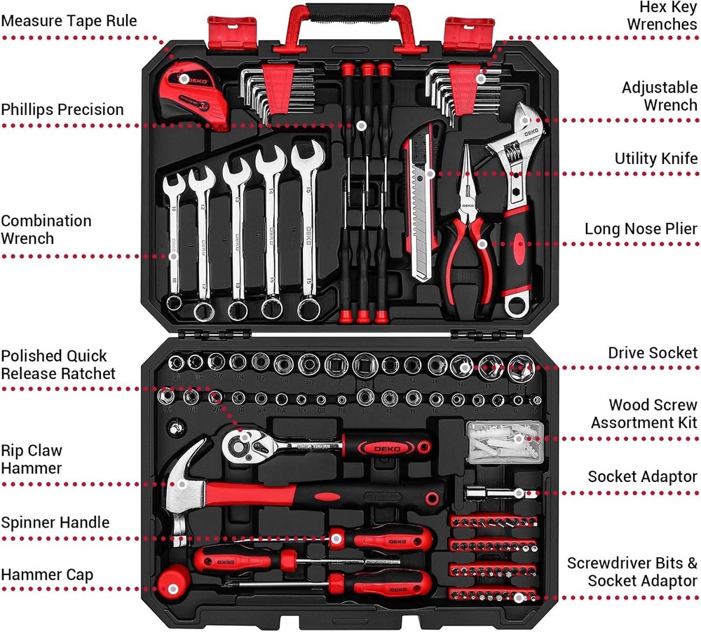 Tool Set:158 Piece Home Tool Kit, Household Basic Repair Tool Set Comes with ...