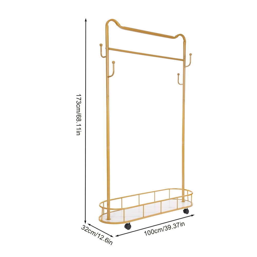 Multi-Functional Movable Clothes Rack Garment Stand w/ Storage Basket & Hooks
