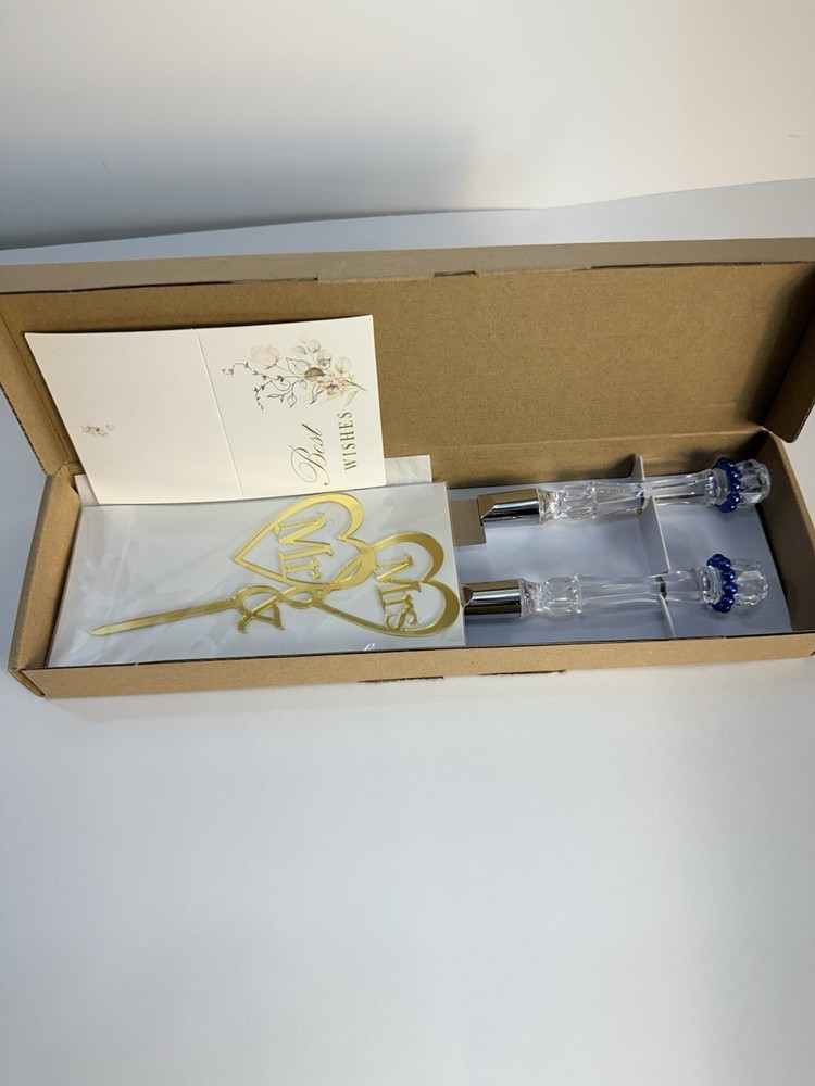 Wedding Cake Knife & Server Set | Mr & Mrs &Congratulations Crystal Style Handle