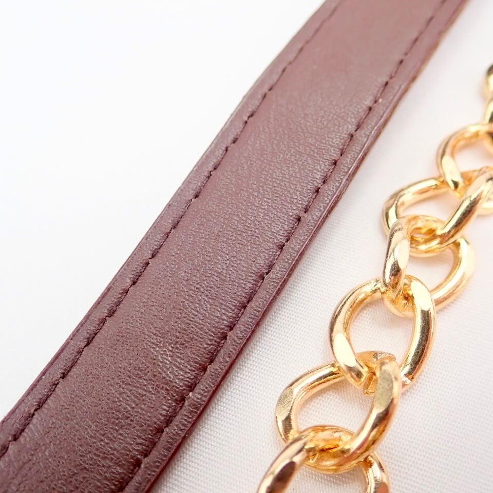 Center Leather Chain Shoulder Strap (Dark Brown) Cottonraffia