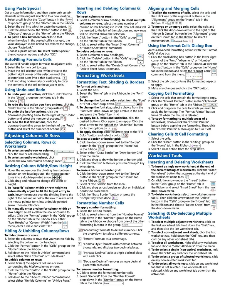Excel 2021 & 365 Training Guide Quick Reference Card Cheat Sheet Instructions