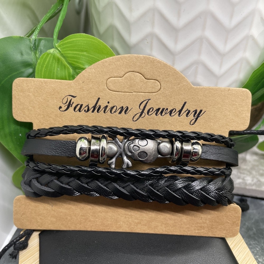 2 PC Leather Bracelet Set Stackable Adjustable Tie New Free Ship B7522