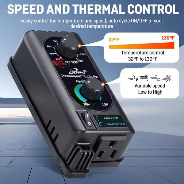 Shutter Exhaust Fan 18" Wall Mounted Automatic Shutter Thermostat Variable Speed