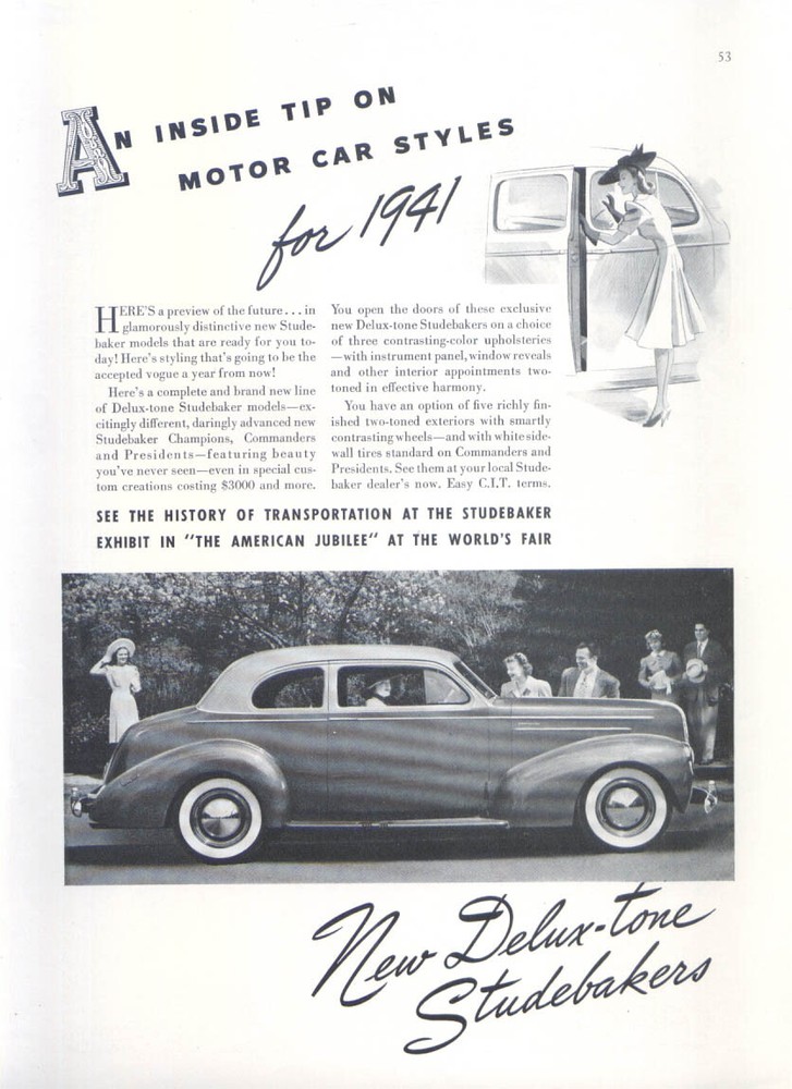 Inside tip on motor car styles Studebaker ad 1940