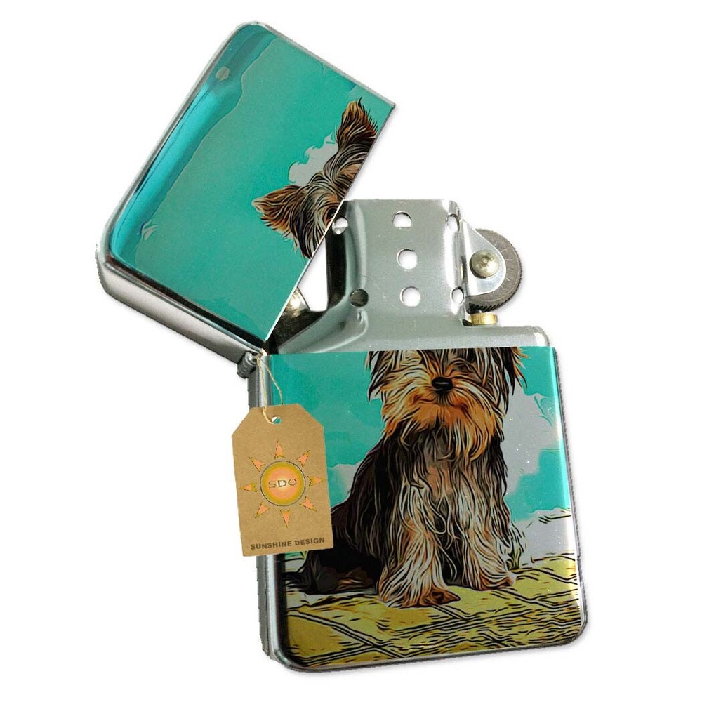 Adorable Yorkshire Terrier Puppy Pocket Lighter Silver
