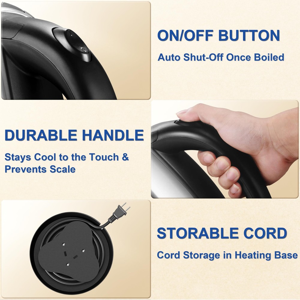 2000ml Stainless Steel Electric Kettle Boiling Water Fast Auto Shut-Off Silver