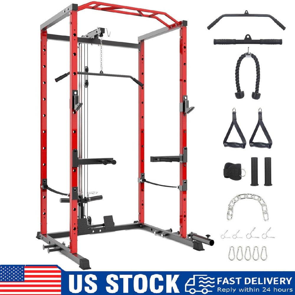 Multi-Functional Power Cage with LAT Pulldown System 1600LBS Power Rack Home Gym