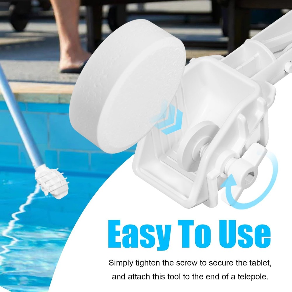 SWIMMING POOL CHLORINATION TABLET HOLDER & SCRUBBER FOR POOL POLE
