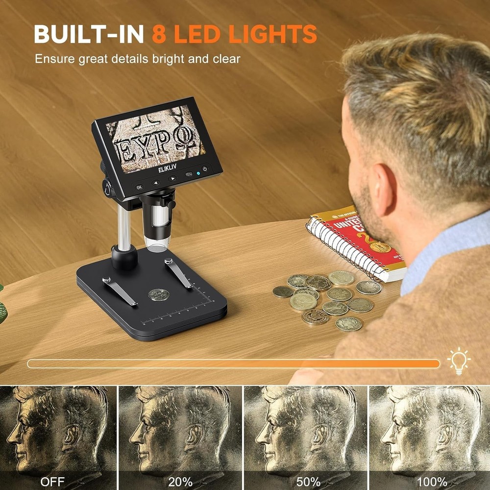 Rechargeable Coin Microscope with Adjustable Stand and Enhanced LED Illumination