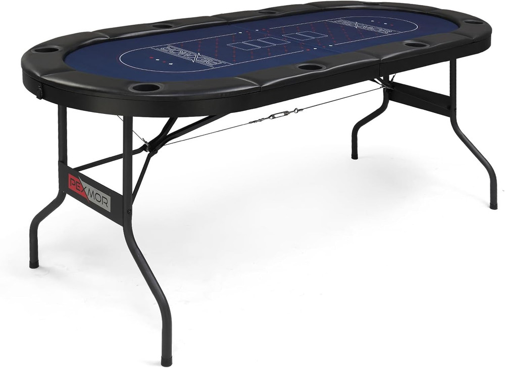 8 Player Foldable Poker Table, Folding Texas Holdem Blackjack Casino Game Table