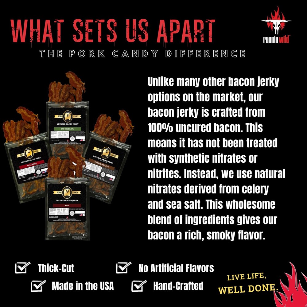 Maple Bacon Jerky 100% Real Uncured Thick-Cut Candied Bacon 4oz (2x2oz)