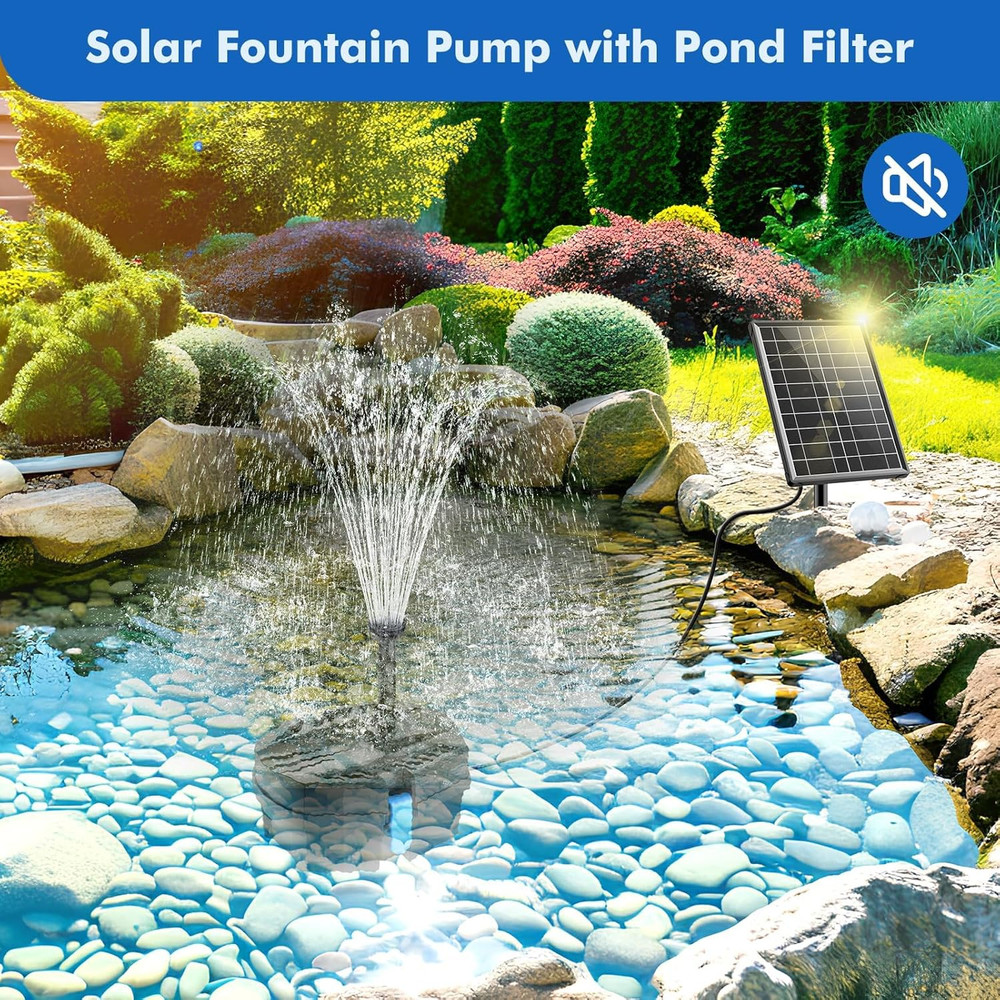 Solar Pond Filter & Fountain Pump Kit - 8W Solar Water Feature System