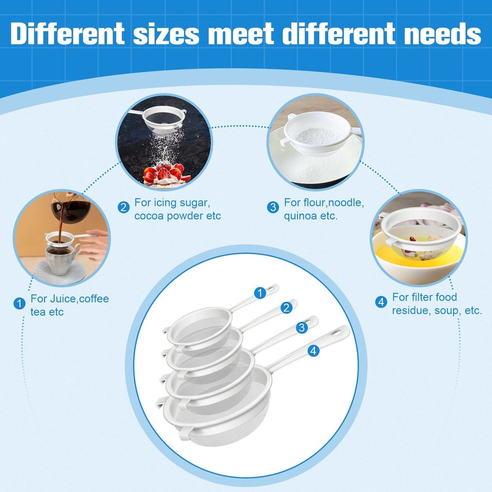 4 Pcs Plastic Nylon Fine Mesh Kefir Strainer Set with Handle, Sieve Fine Mesh...