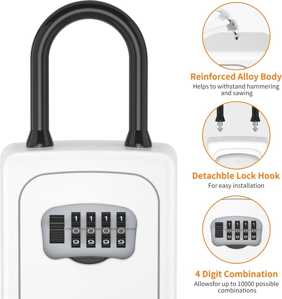 Weatherproof Portable Key Lock Box, 5-Key Capacity, Upgraded Contrast Code