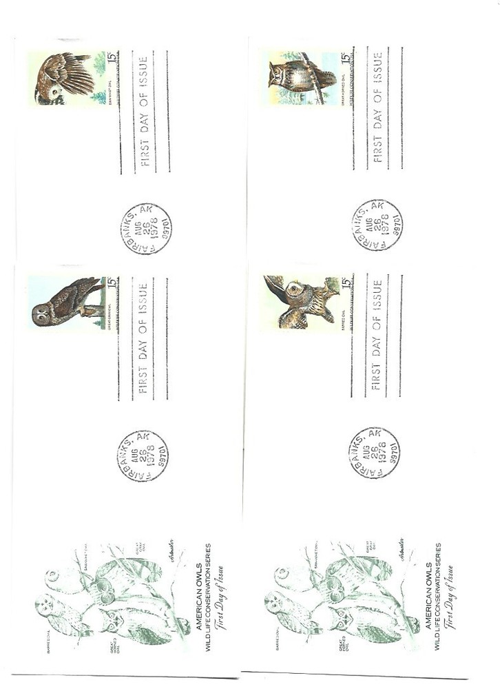 1760-63 American Owls, Artmaster four FDCs