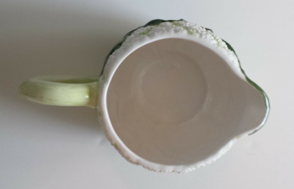 Unique Cauliflower Ceramic Pitcher with Two coordinating Green Flower Plates