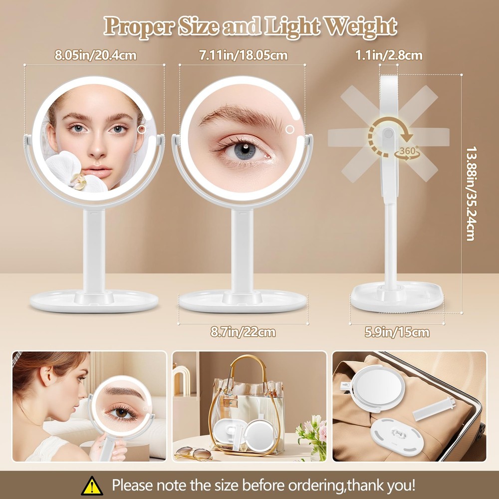 Makeup Mirror with Lights, Double Sided 1x/20x Magnifying Mirror with Light, ...
