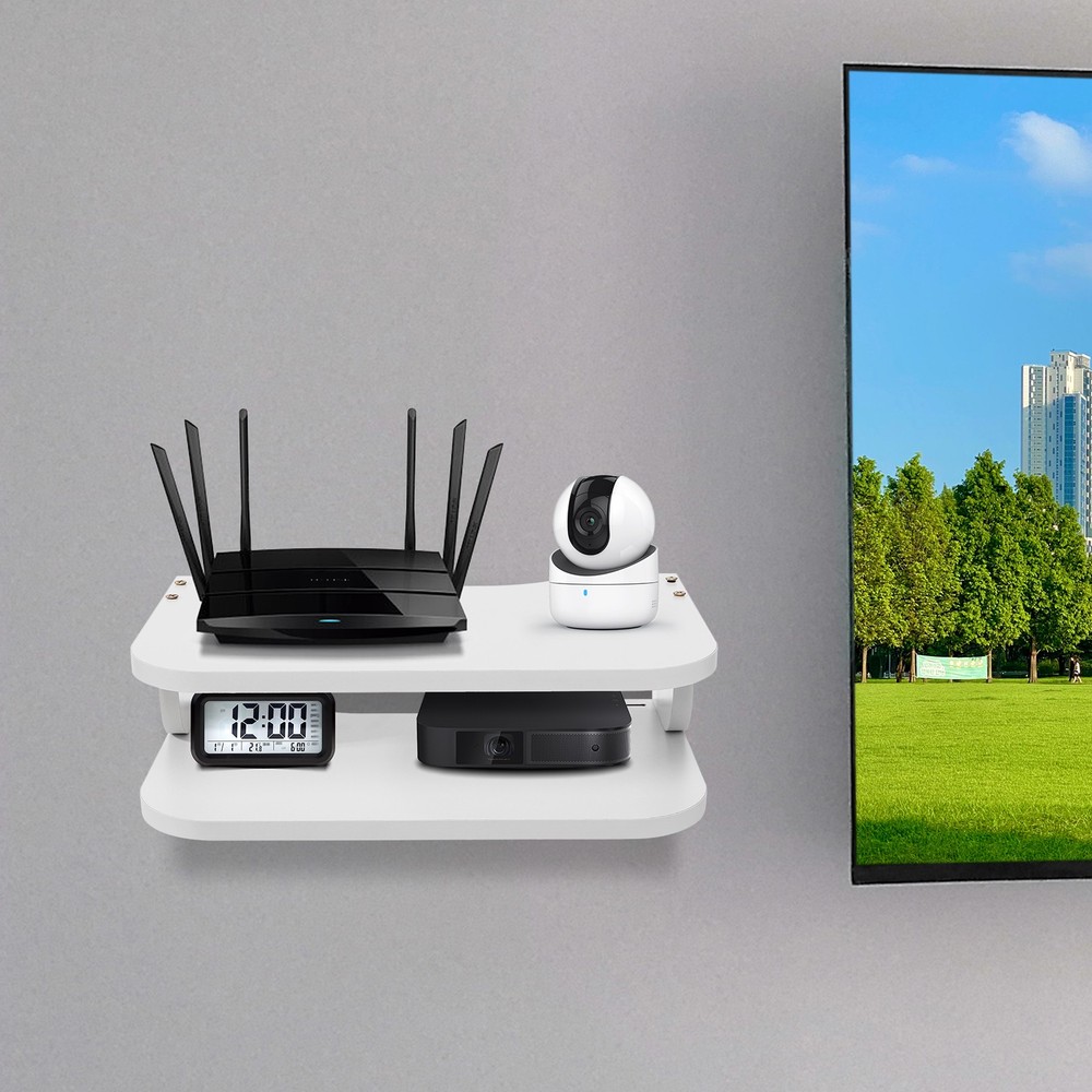 White Floating Router Shelf Wall Mounted Set-top Box TV Components Storage Rack