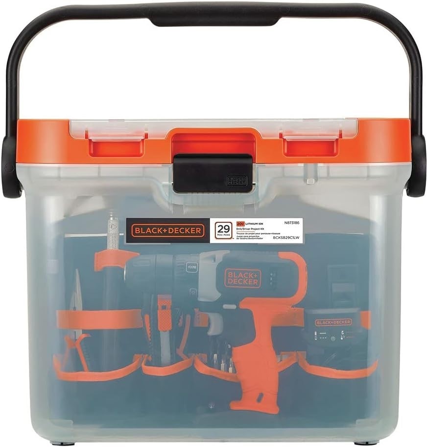 BLACK+DECKER 20V MAX* Cordless Drill + 28 Pc Project Kit & Tool Box - BCKSB29C1