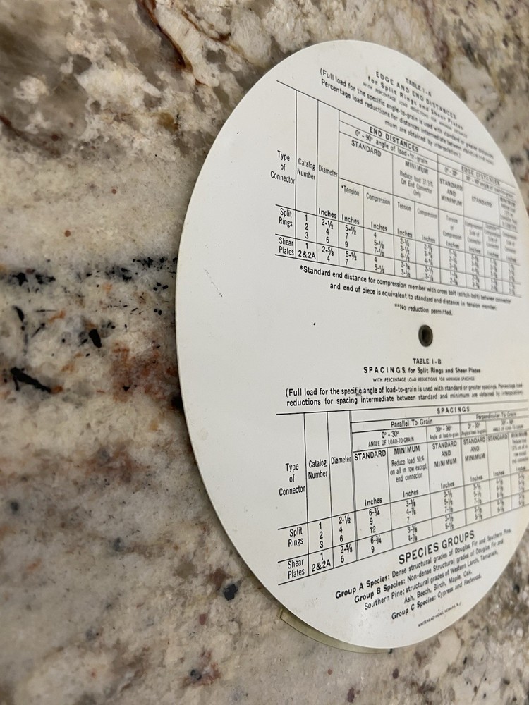 Timber Engineering Co. Teco Calculator - Split Rings Shear Plates - Slide Rule