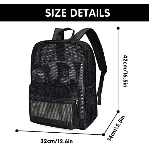 MCWTH Heavy Duty Mesh Backpack, See Through College Student Mesh Bookbag Black